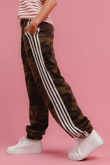 BiBi Side Lines Camouflage Track Pants - Blu Lotus Boutique