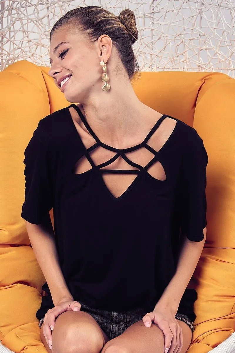 BiBi Silky Knit Top with Front Details - Blu Lotus Boutique