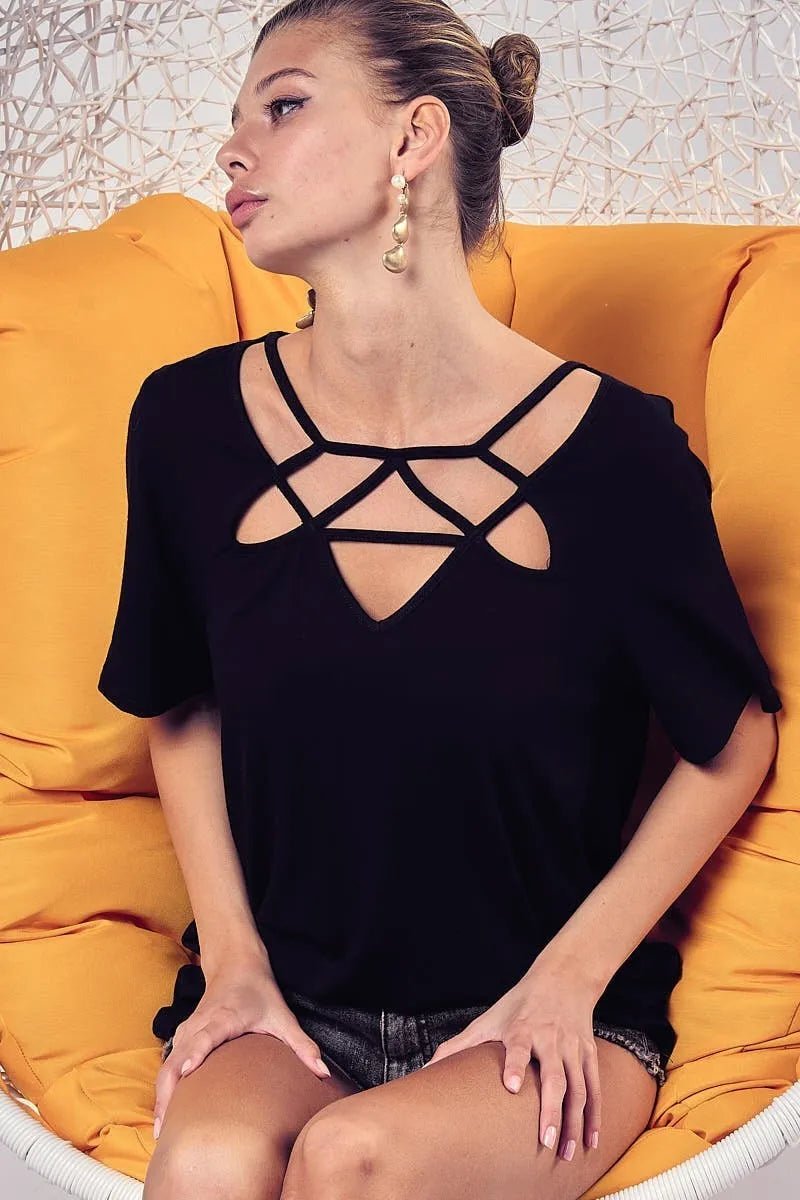 BiBi Silky Knit Top with Front Details - Blu Lotus Boutique