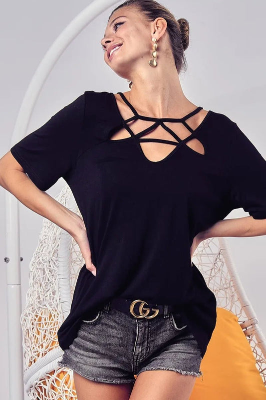 BiBi Silky Knit Top with Front Details - Blu Lotus Boutique