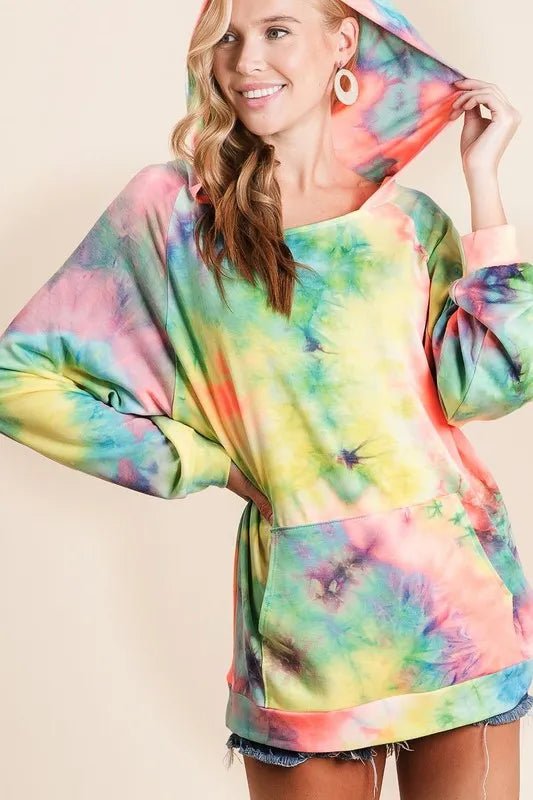 BiBi Tie Dye Terry Hoodie with Kangaroo Pocket - Blu Lotus Boutique