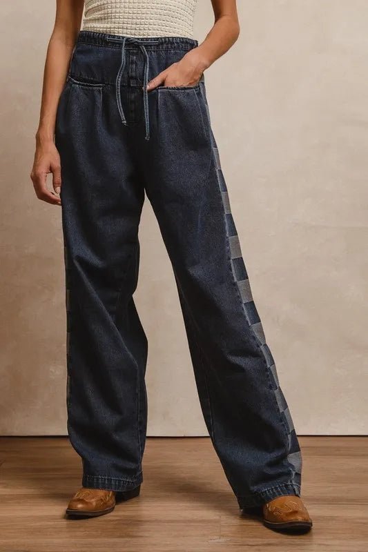BiBi Washed Denim Mix And Match Long Pants - Blu Lotus Boutique