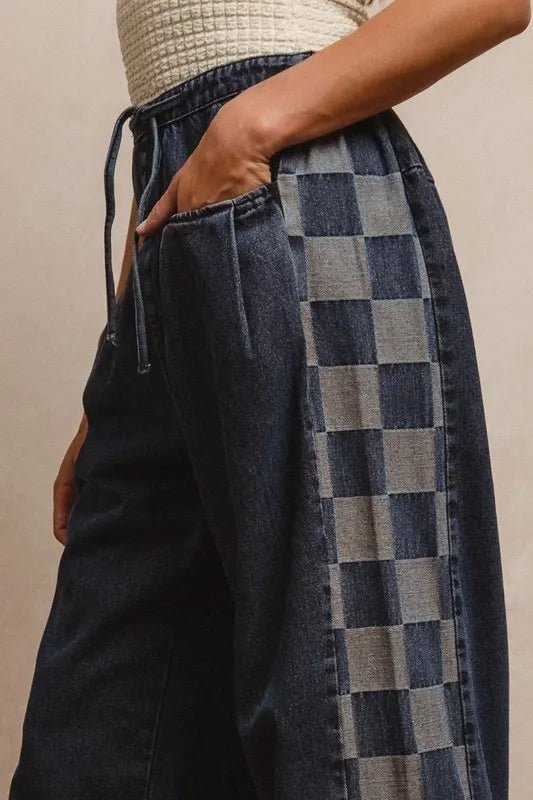 BiBi Washed Denim Mix And Match Long Pants - Blu Lotus Boutique