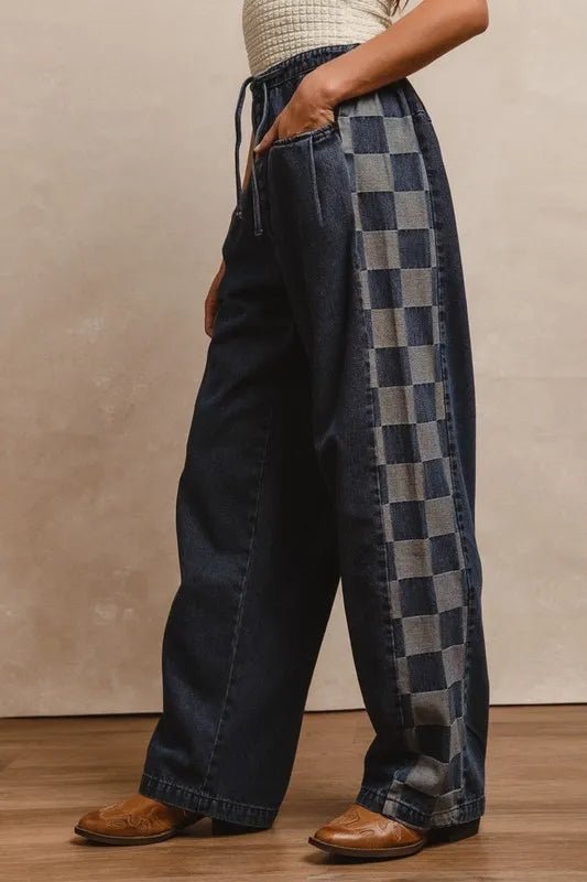 BiBi Washed Denim Mix And Match Long Pants - Blu Lotus Boutique