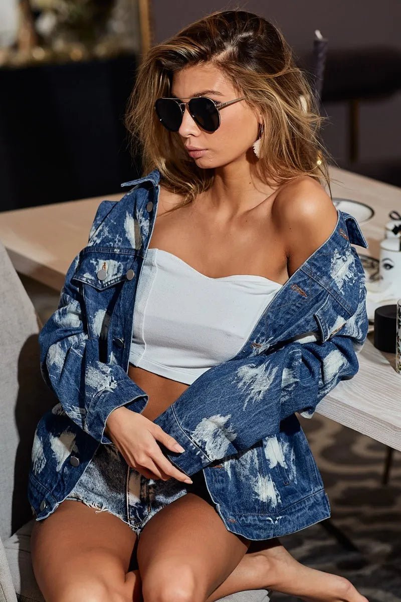 BiBi Washed Tie Dye Denim Jacket - Blu Lotus Boutique