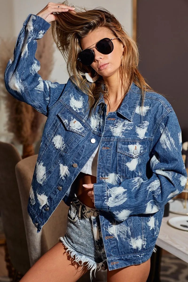 BiBi Washed Tie Dye Denim Jacket - Blu Lotus Boutique
