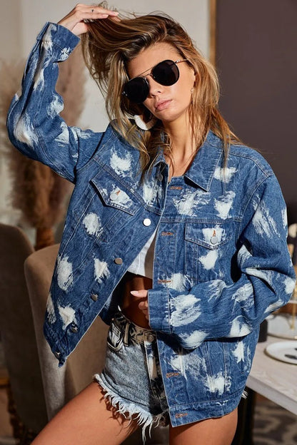 BiBi Washed Tie Dye Denim Jacket - Blu Lotus Boutique