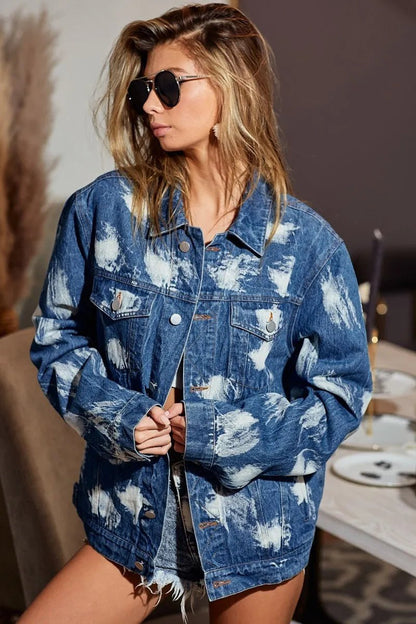 BiBi Washed Tie Dye Denim Jacket - Blu Lotus Boutique