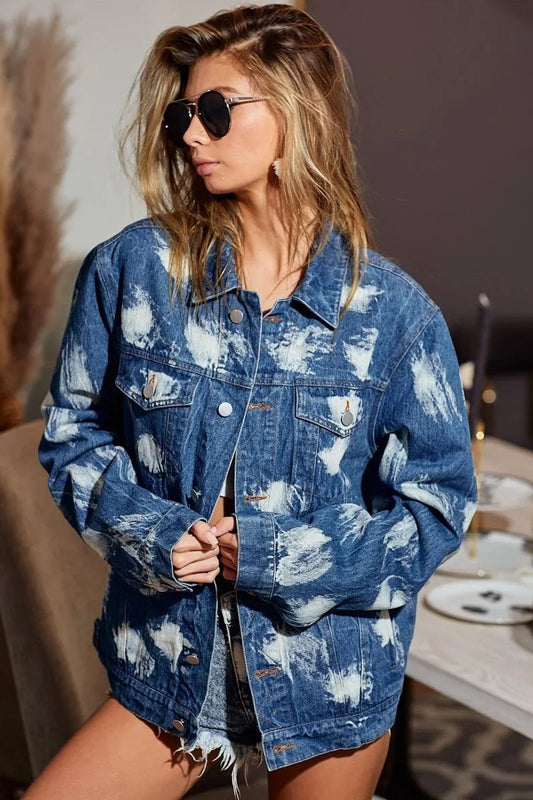 BiBi Washed Tie Dye Denim Jacket - Blu Lotus Boutique