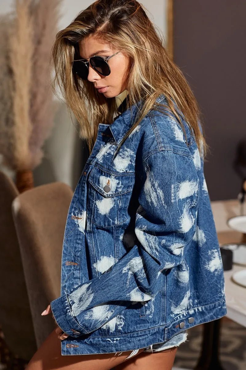 BiBi Washed Tie Dye Denim Jacket - Blu Lotus Boutique
