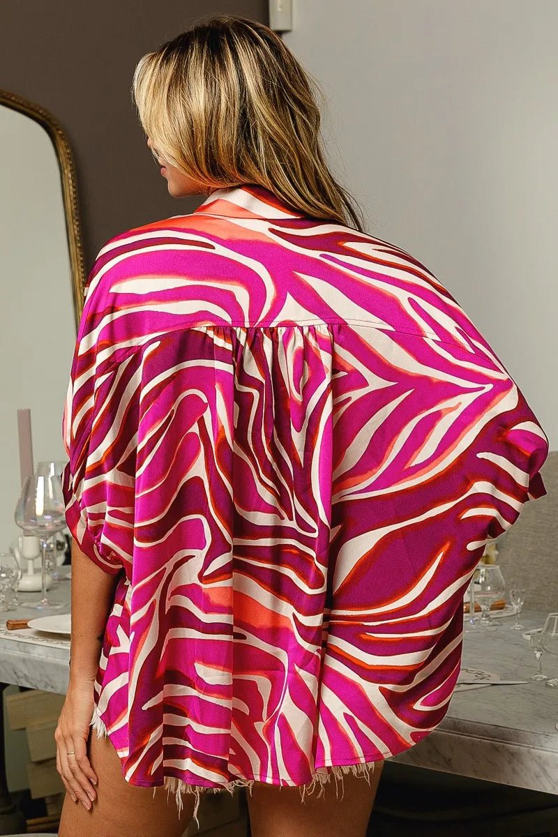 BiBi Zebra Dolman Silky Satin Shirt Top - Blu Lotus Boutique