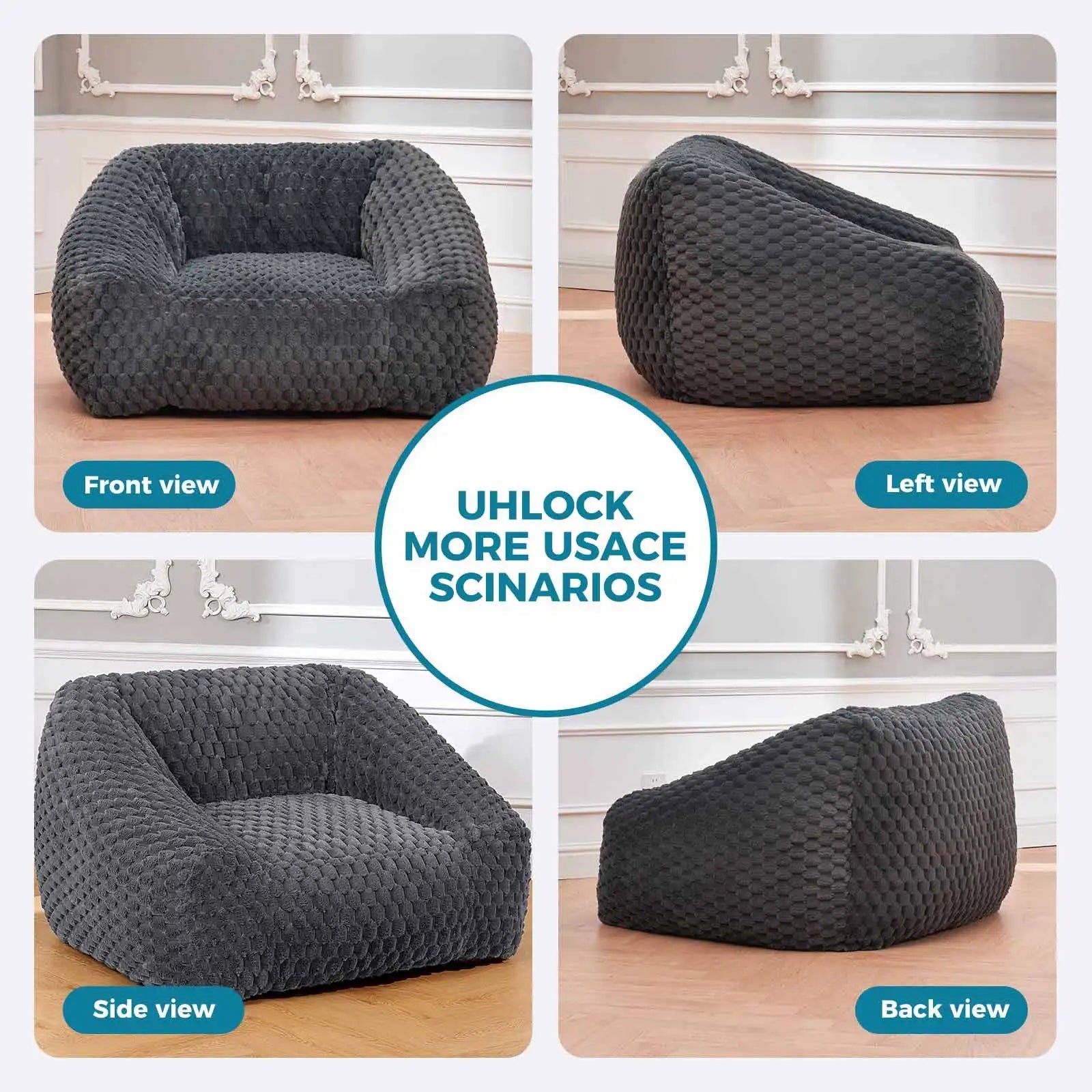 Big Bean Bag Chair with Filling Included - Large Memory Foam Sofa for Adults and Teens, Soft Couch for Living Room Bedroom - Blu Lotus Boutique