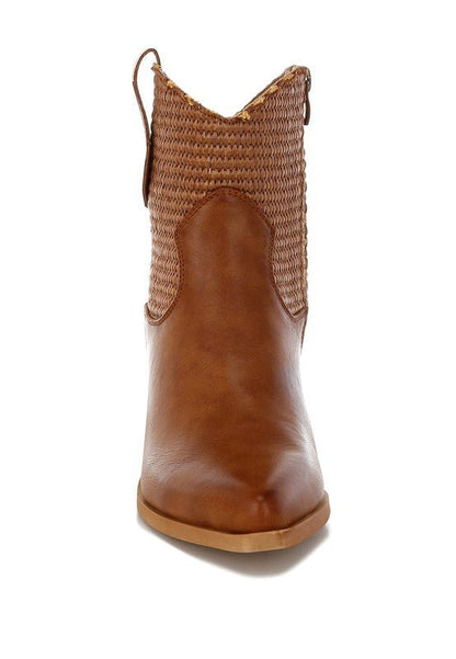 Big Mood Raffia & Faux Leather Cowboy Boots - Blu Lotus Boutique