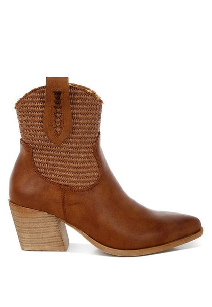 Big Mood Raffia & Faux Leather Cowboy Boots - Blu Lotus Boutique
