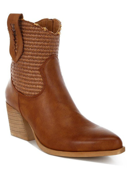 Big Mood Raffia & Faux Leather Cowboy Boots - Blu Lotus Boutique