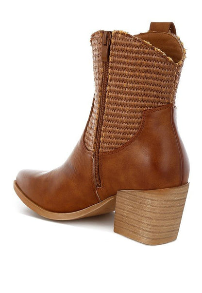 Big Mood Raffia & Faux Leather Cowboy Boots - Blu Lotus Boutique