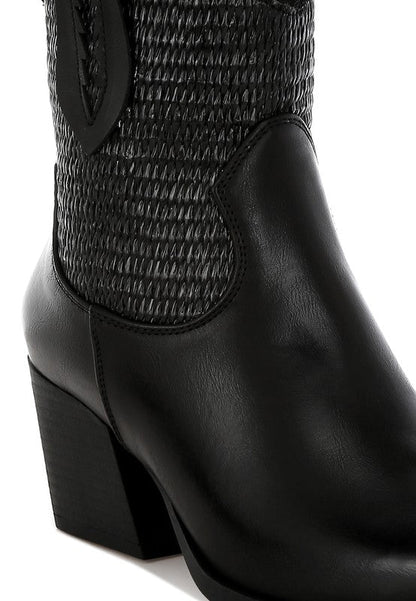 Big Mood Raffia & Faux Leather Cowboy Boots - Blu Lotus Boutique
