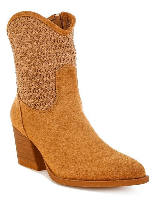 Bimmy Woven Pointy Western Boots - Blu Lotus Boutique
