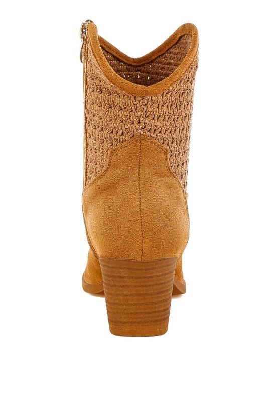 Bimmy Woven Pointy Western Boots - Blu Lotus Boutique