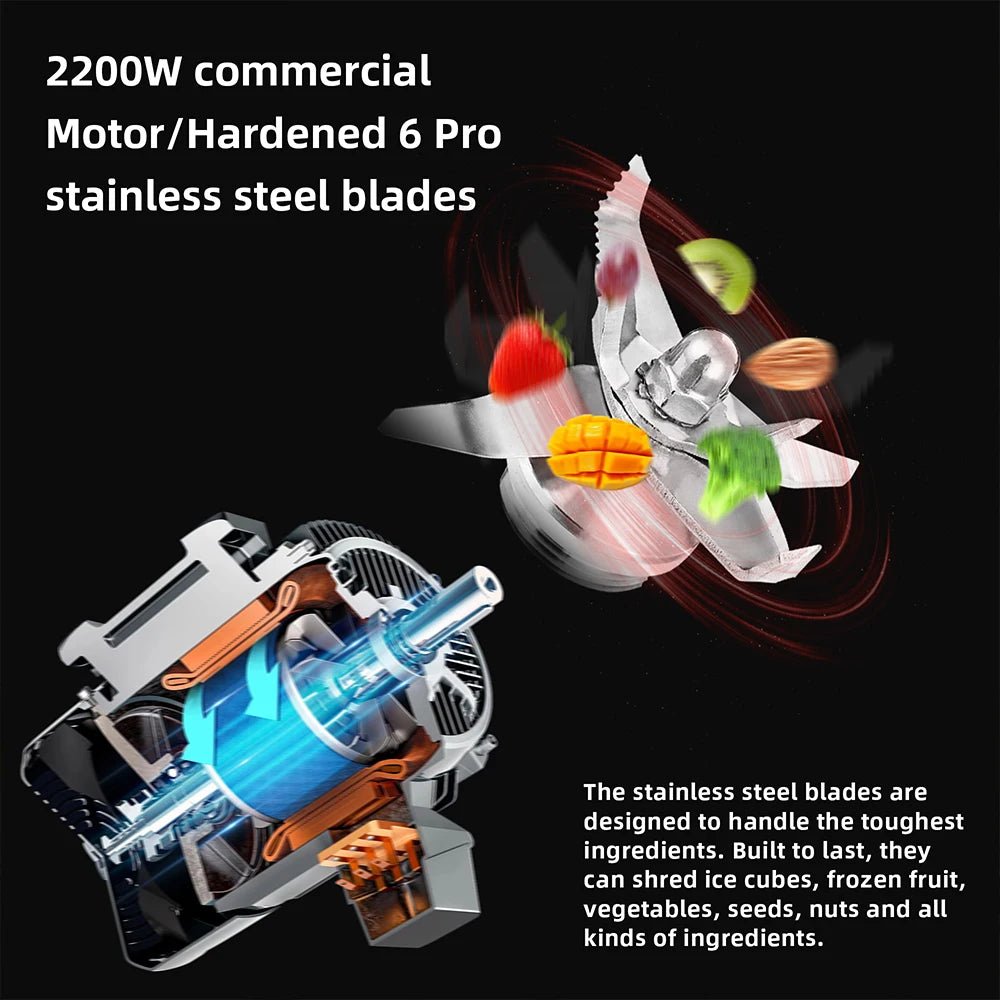 BioloMix Automatic Program Professional Kitchen Smoothie Blender BPA FREE 2L Low - profile Jar Food Mixer Juicer Ice Crusher - Blu Lotus Boutique