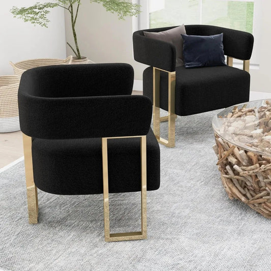 Black Accent Chairs Set of 2 Modern Accent Chair Boucle Living Room Chair with Gold Legs Arm Chairs Set of 2 Reading - Blu Lotus Boutique
