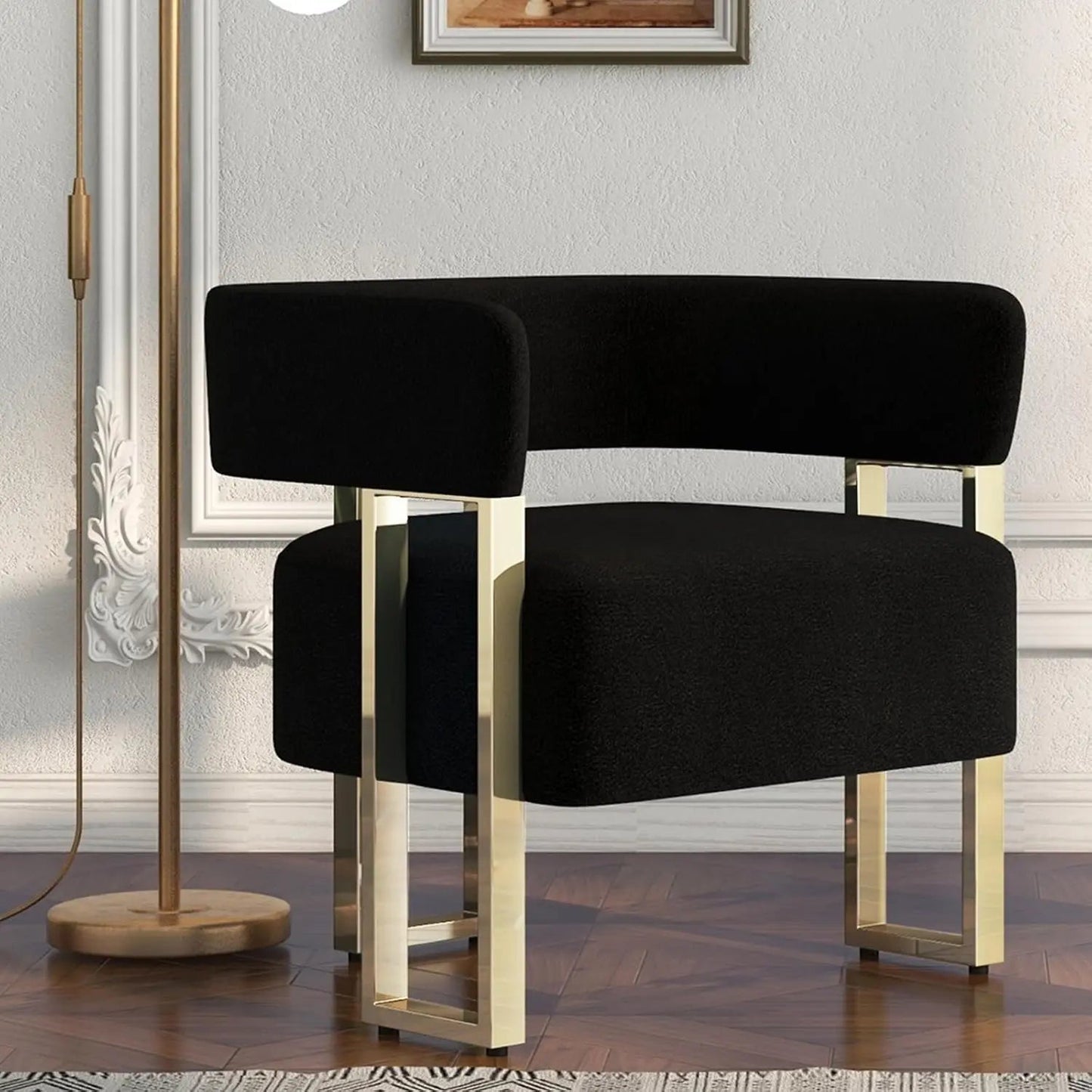 Black Accent Chairs Set of 2 Modern Accent Chair Boucle Living Room Chair with Gold Legs Arm Chairs Set of 2 Reading - Blu Lotus Boutique