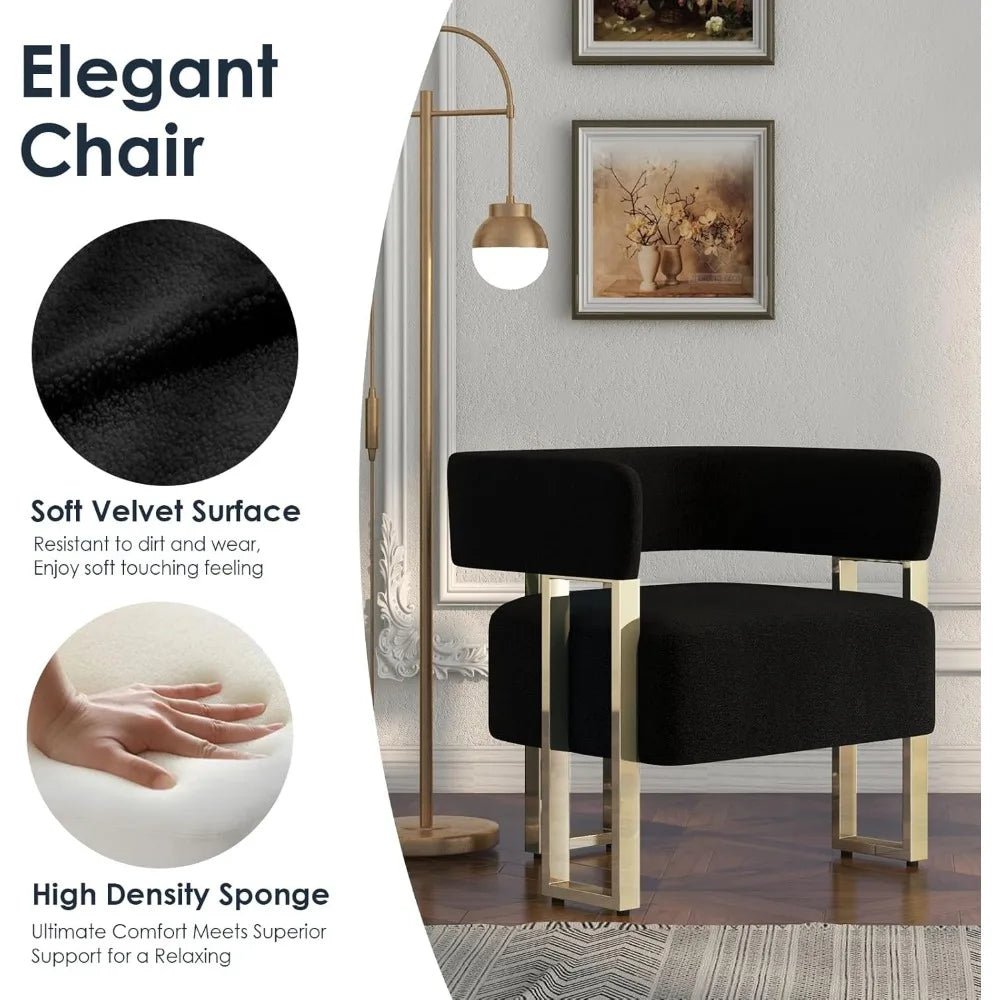 Black Accent Chairs Set of 2 Modern Accent Chair Boucle Living Room Chair with Gold Legs Arm Chairs Set of 2 Reading - Blu Lotus Boutique