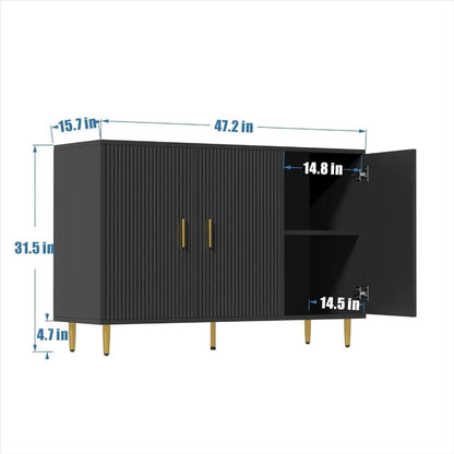 Black Sideboard Buffet Cabinet, Accent Coffee Bar with 3 Doors, Entryway Cabinet for Living Room, Kitchen, Hallway - Blu Lotus Boutique
