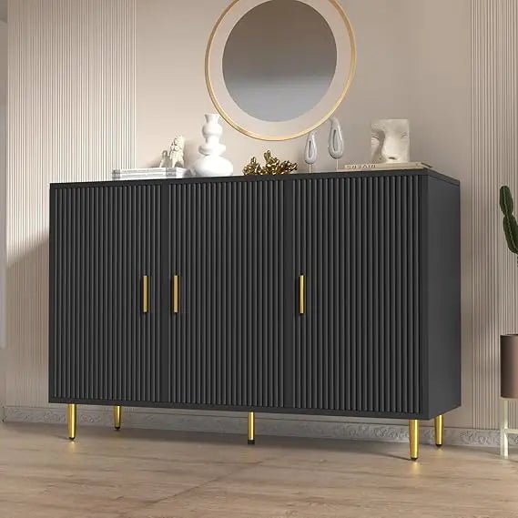 Black Sideboard Buffet Cabinet, Accent Coffee Bar with 3 Doors, Entryway Cabinet for Living Room, Kitchen, Hallway - Blu Lotus Boutique