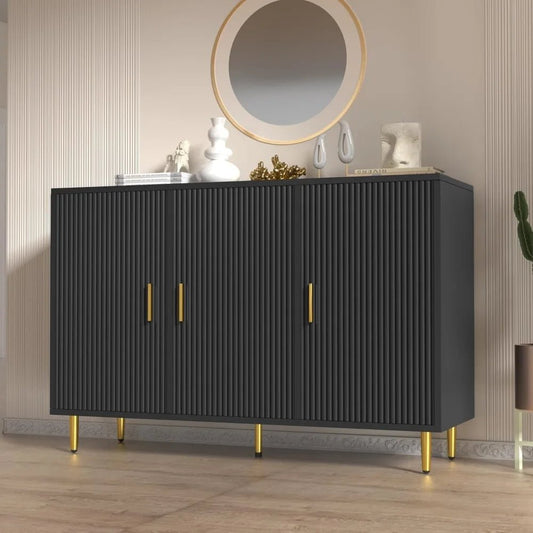 Black Sideboard Buffet Cabinet, Accent Coffee Bar with 3 Doors, Entryway Cabinet for Living Room, Kitchen, Hallway - Blu Lotus Boutique