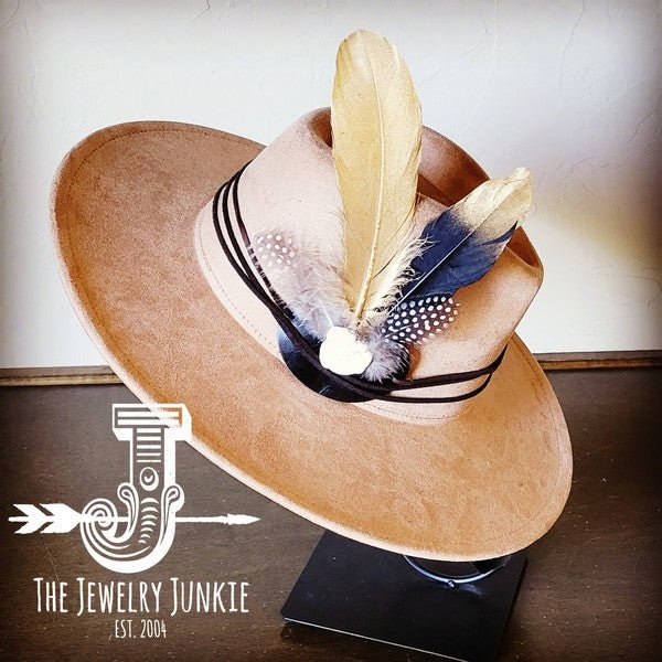 BlackGold Feather&Turq Slab Hatband Choice Hat - Blu Lotus Boutique