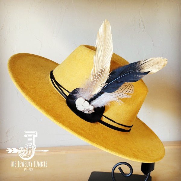 BlackGold Feather&Turq Slab Hatband Choice Hat - Blu Lotus Boutique