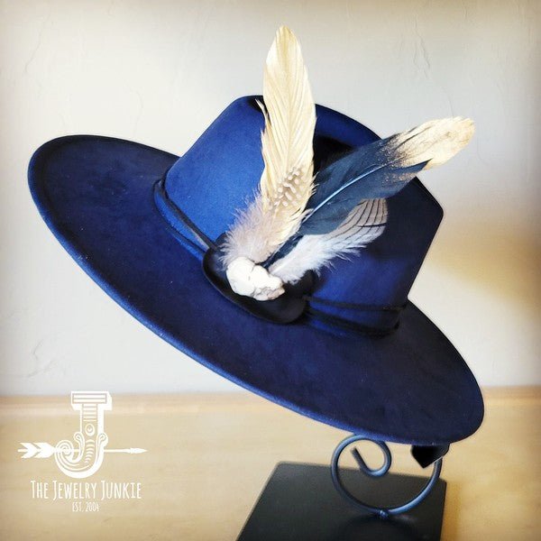 BlackGold Feather&Turq Slab Hatband Choice Hat - Blu Lotus Boutique