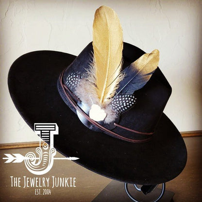 BlackGold Feather&Turq Slab Hatband Choice Hat - Blu Lotus Boutique