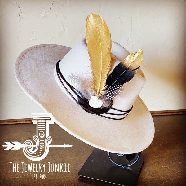 BlackGold Feather&Turq Slab Hatband Choice Hat - Blu Lotus Boutique