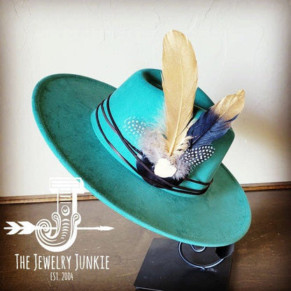 BlackGold Feather&Turq Slab Hatband Choice Hat - Blu Lotus Boutique