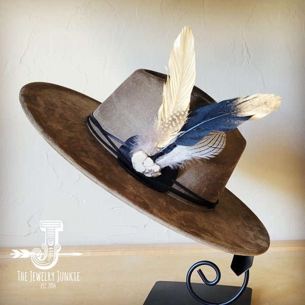 BlackGold Feather&Turq Slab Hatband Choice Hat - Blu Lotus Boutique