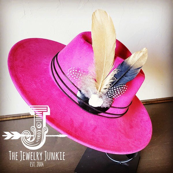 BlackGold Feather&Turq Slab Hatband Choice Hat - Blu Lotus Boutique