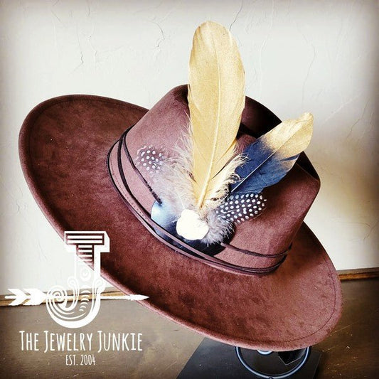 BlackGold Feather&Turq Slab Hatband Choice Hat - Blu Lotus Boutique