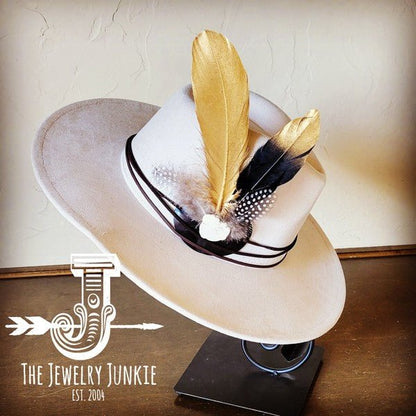 BlackGold Feather&Turq Slab Hatband Choice Hat - Blu Lotus Boutique