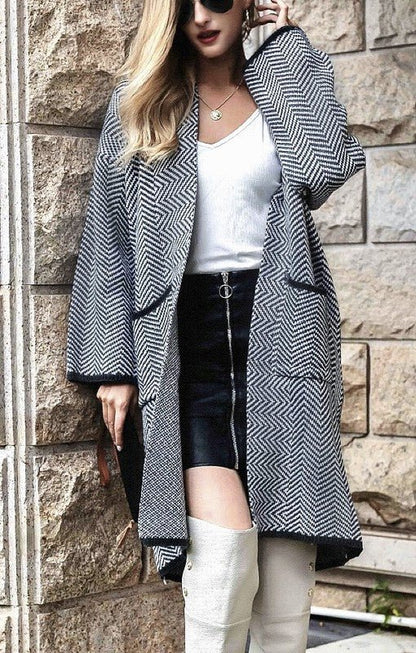 BLK Frenchy HerringbonePattern Open Front Cardigan - Blu Lotus Boutique