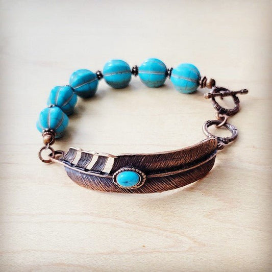 Blue Melon Turquoise Bracelet on Copper Feather - Blu Lotus Boutique