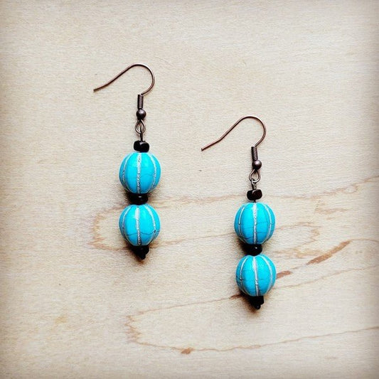 Blue Turquoise Melon Bead Earrings - Blu Lotus Boutique