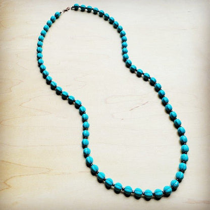 Blue Turquoise & Wood Melon Beaded Necklace - Blu Lotus Boutique