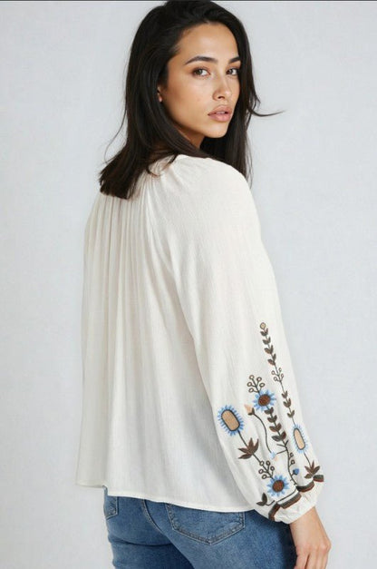 Bohemian Embroidered Floral Blouse - Blu Lotus Boutique