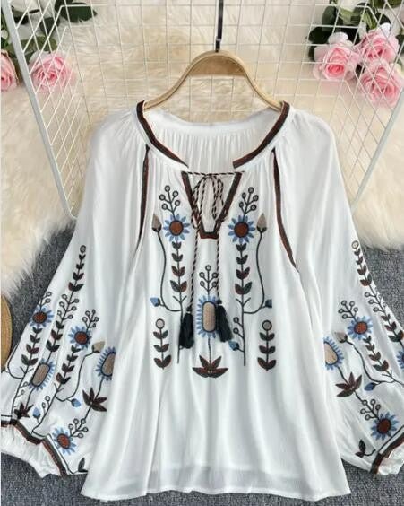 Bohemian Embroidered Floral Blouse - Blu Lotus Boutique