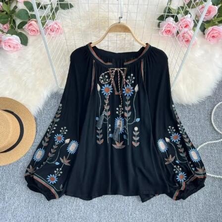 Bohemian Embroidered Floral Blouse - Blu Lotus Boutique