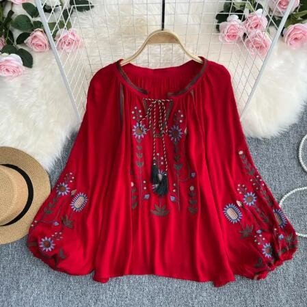Bohemian Embroidered Floral Blouse - Blu Lotus Boutique