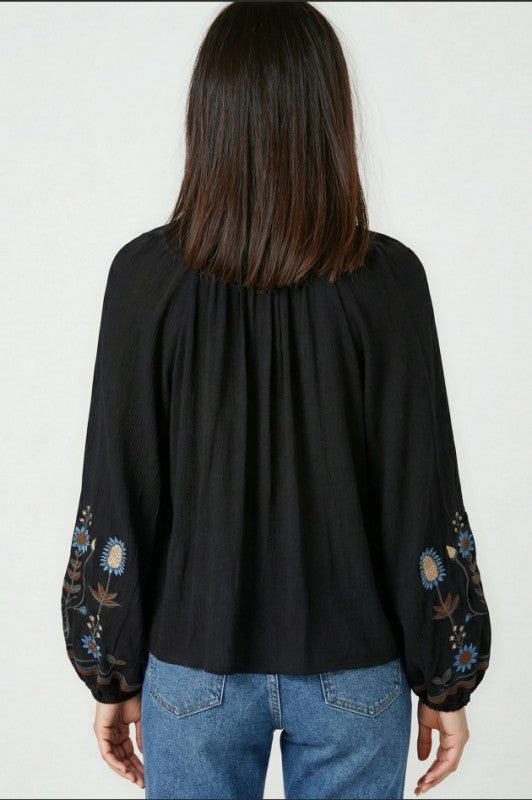Bohemian Embroidered Floral Blouse - Blu Lotus Boutique