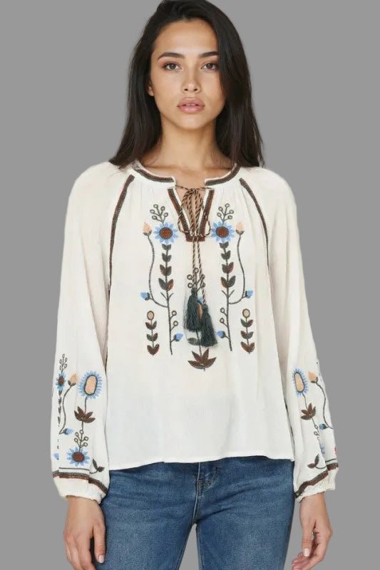 Bohemian Embroidered Floral Blouse - Blu Lotus Boutique